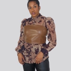 TIE DYE BUTTON DOWN W/ LEATHER TOP